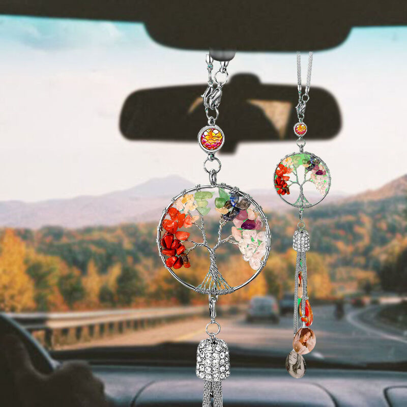 Personalized Crystal Photo Pendant Silver Good Luck Crystal Tree Car Ornament for Him