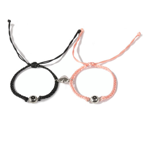 Personalized Black and Pink Rope Magnet Picture Projection Bracelet Gifts for Men and Women