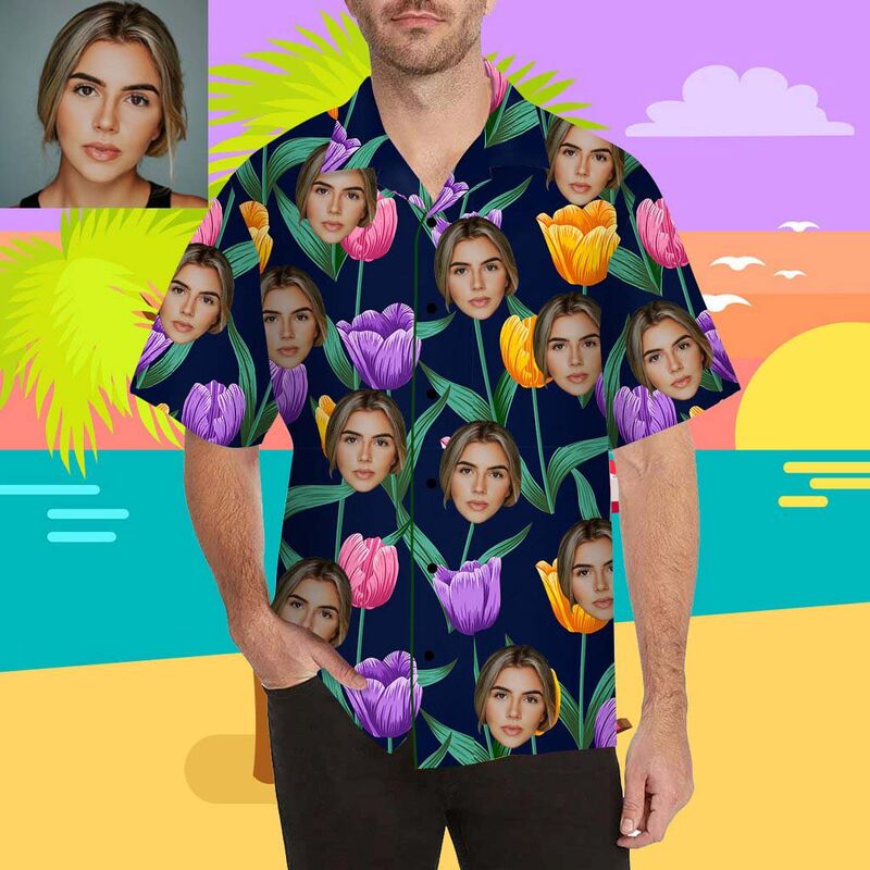 Custom Face Tulip Men's All Over Print Hawaiian Shirt
