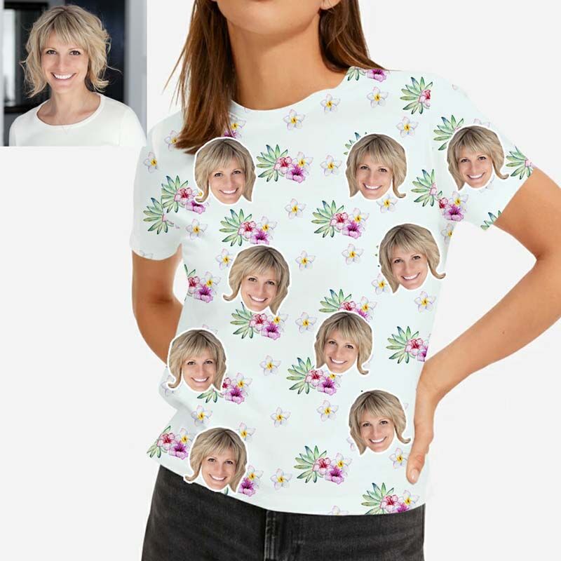 T-shirt hawaïen personnalisé avec petites fleurs blanches