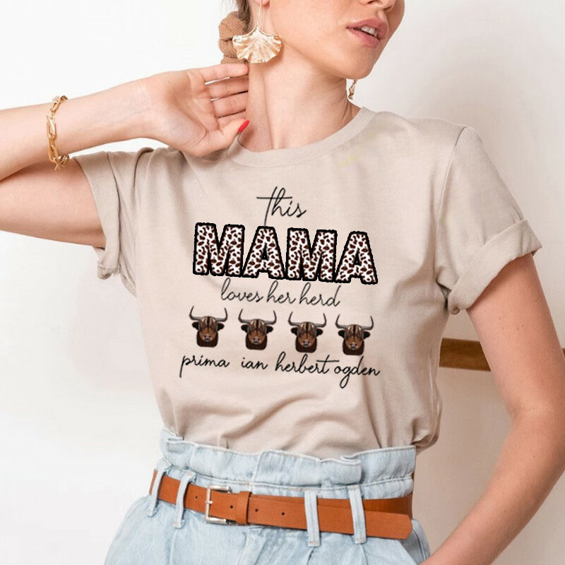 T-shirt personalizzata con nome personalizzato e disegno di testa di toro per la super mamma