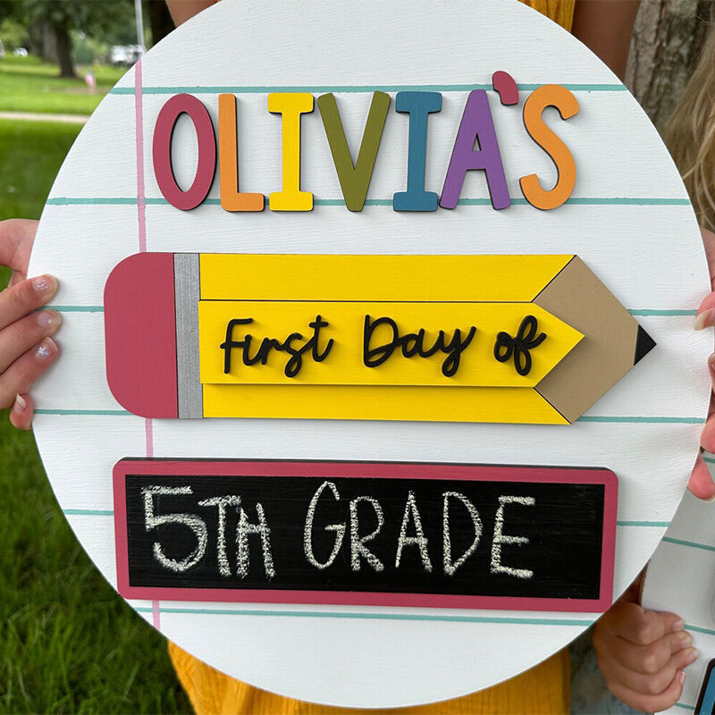 Personalized Back to School Round Sign Custom Kids Name with Erasable Chalkboard