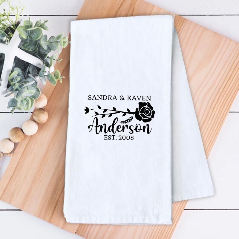 Personalized Towel with Custom Couple Name Elegant Rose Design Meaningful Gift for Her