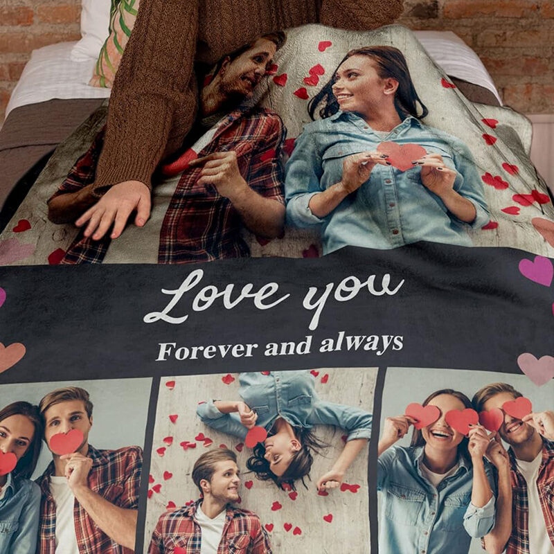 Personalized Picture Blanket with Cute And Colorful Heart Pattern Romantic Gift for Valentine's Day