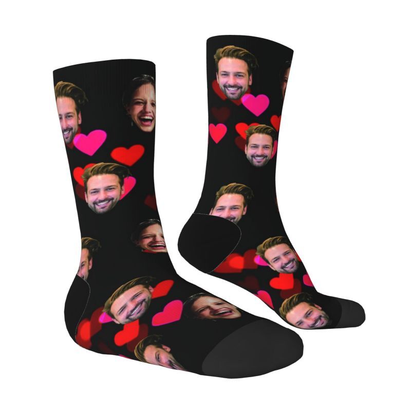 Customized Face Socks Pink Love Heart Valentine's Day Gift
