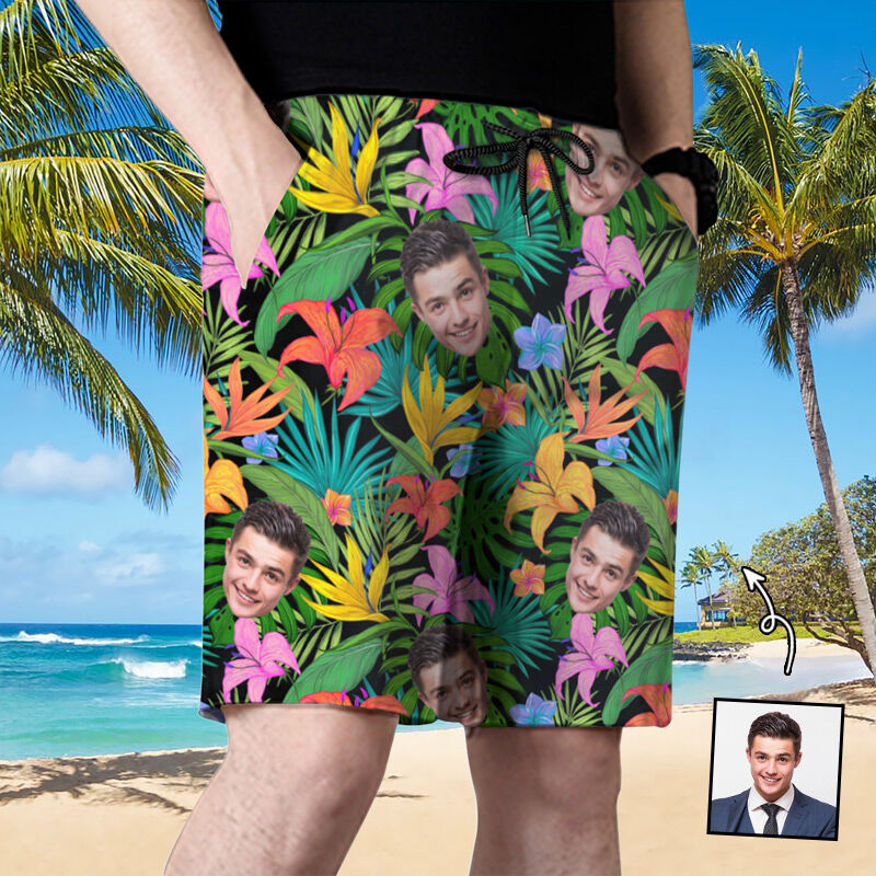 Personalized Picture Men's Beach Shorts Stylish Design Gift for Grandpa