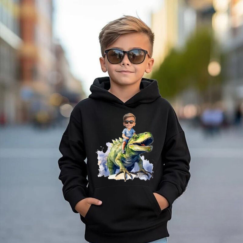 Personalized Kids Hoodie Custom Photo With Dinosaur Pattern Children's Gifts