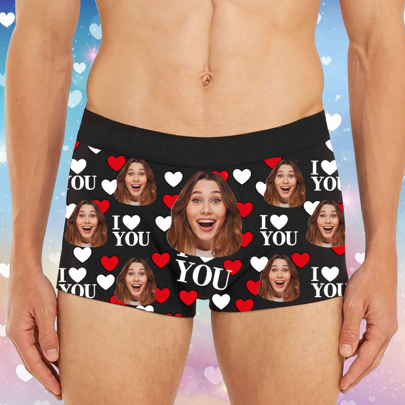 Personalized Photo Men's Underwear Boxer Briefs Interesting Valentine's Day Gift "I Love You"