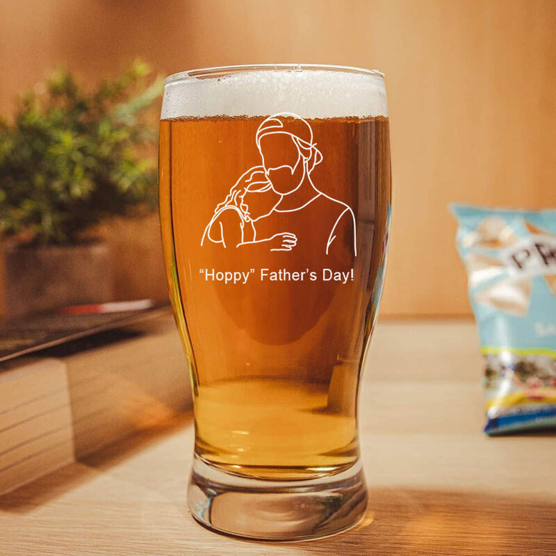 Personalized Picture Beer Glass with Custom Text Funny Present for Father's Day