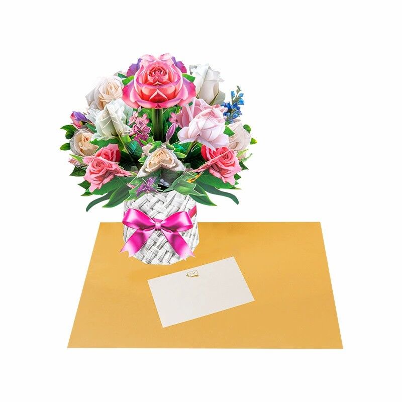 3D Pop Up Kaart Bloeiend Boeket In Vaas Ontwerp Prachtig Cadeau voor Moederdag