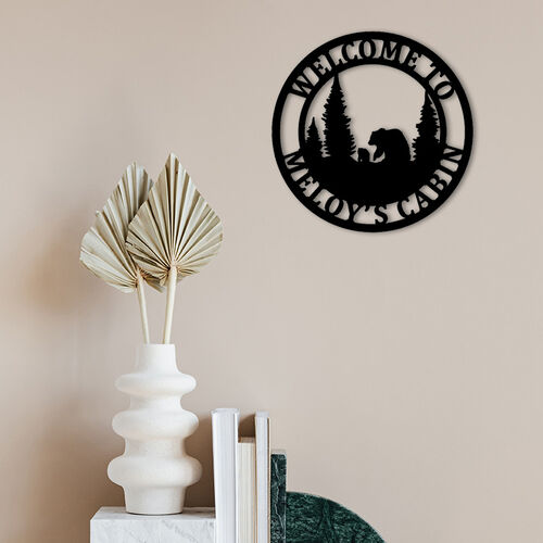 Targa in Legno con Nomi Personalizzati Design Orso e Foresta Decorazioni per Casa