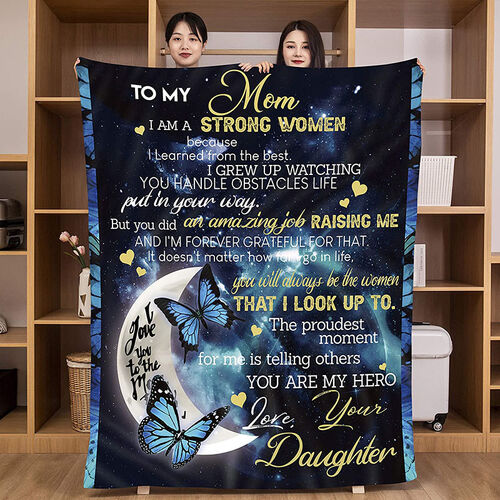Personalized Flannel Letter Blanket Moon Butterfly Pattern Blanket Gift from Daughter for Mom