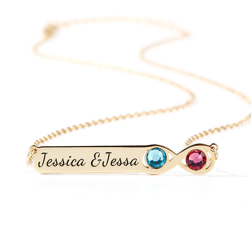 "Song of Love" Infinity Bar Necklace with Engraving and Birthstone
