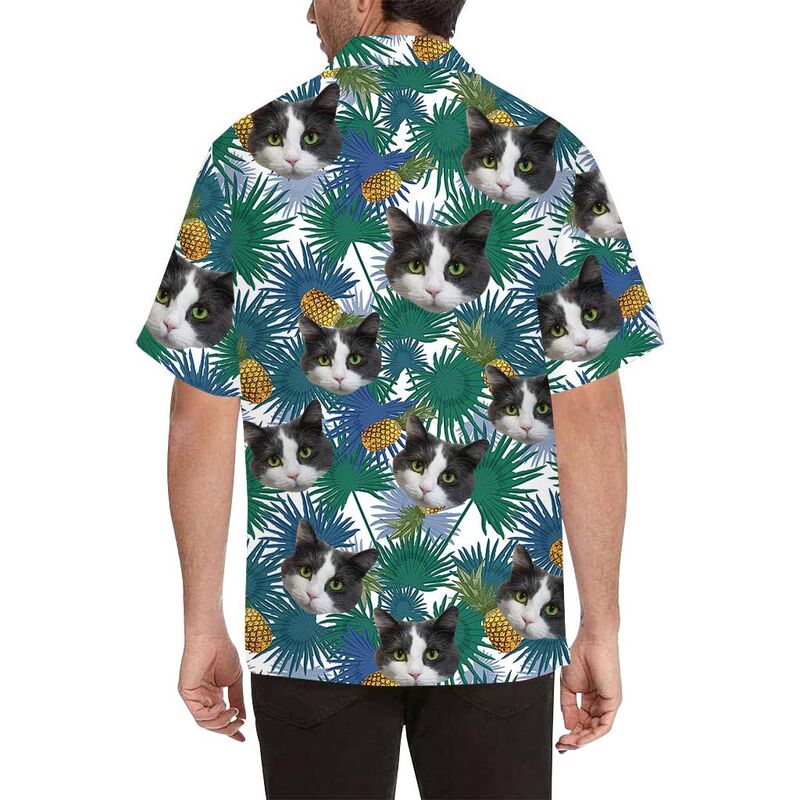 Custom Face Leaves and Pineapple Men's All Over Print Hawaiian Shirt