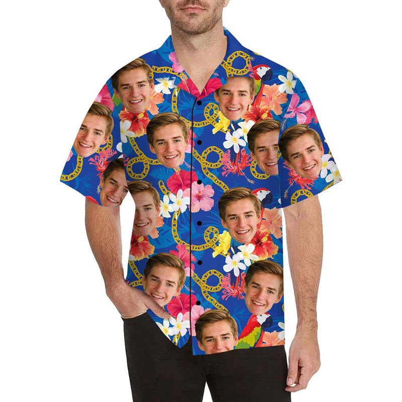 Chemise hawaïenne à impression intégrale pour hommes, avec chaîne de visage et fleurs personnalisées