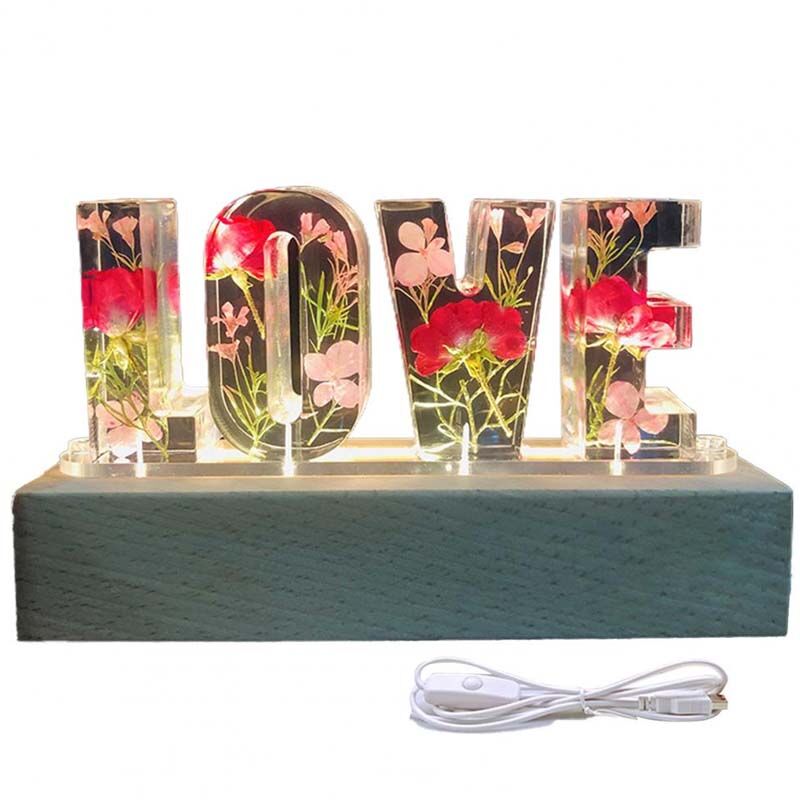 Custom Dried Flowers Resin Letter Lamp-For Lover