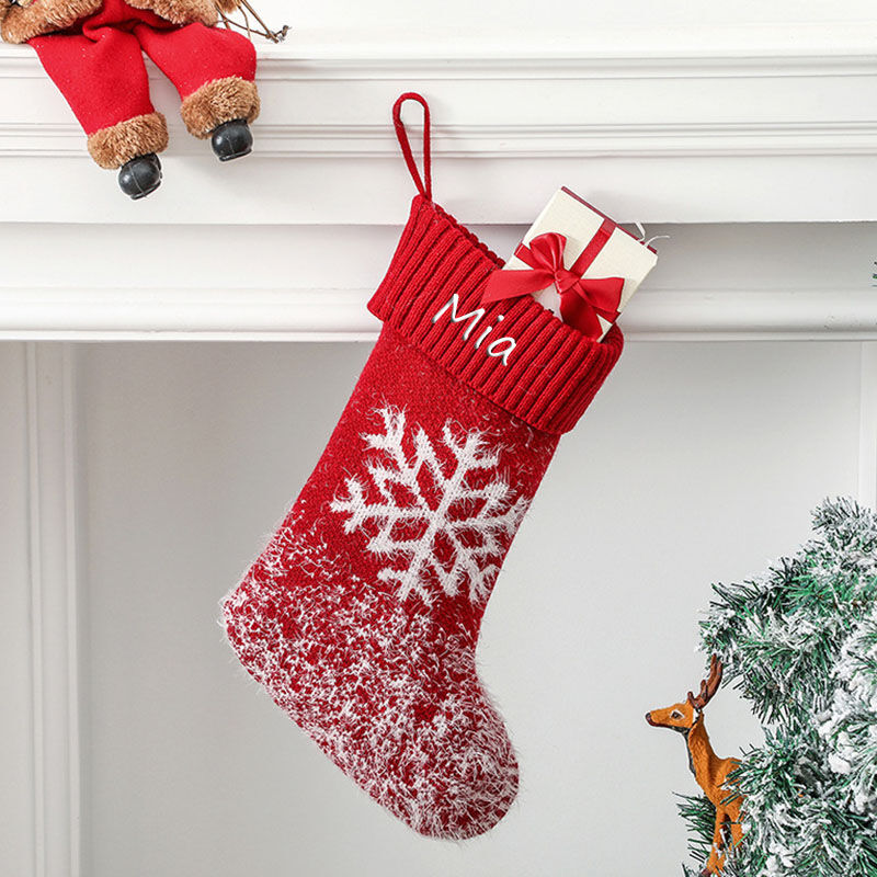 Personalized Knitted Snowflake Red Custom Name Christmas Stockings