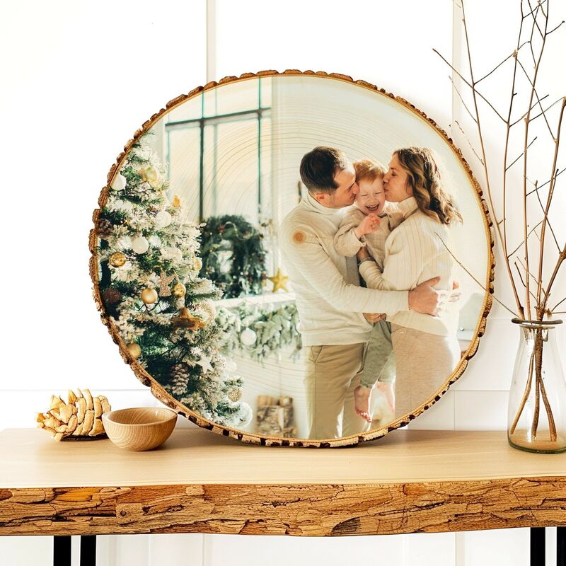 Personalized Wooden Oval Photo Frame Add Name Family Photo Wood Slice