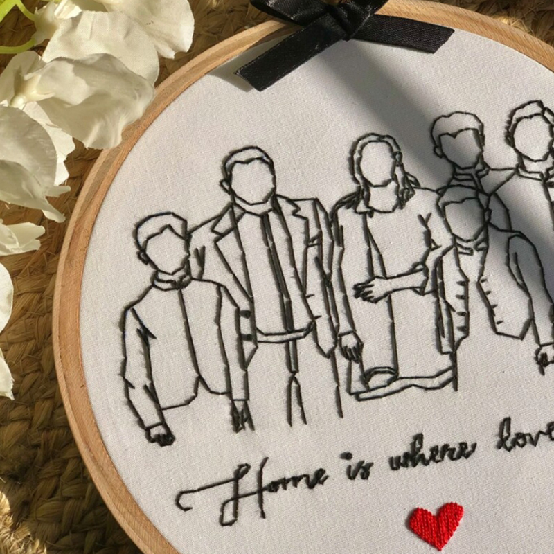 Cerceau de broderie personnalisé Dessin au trait personnalisé Décoration amusante pour les amis Cadeau de Noël