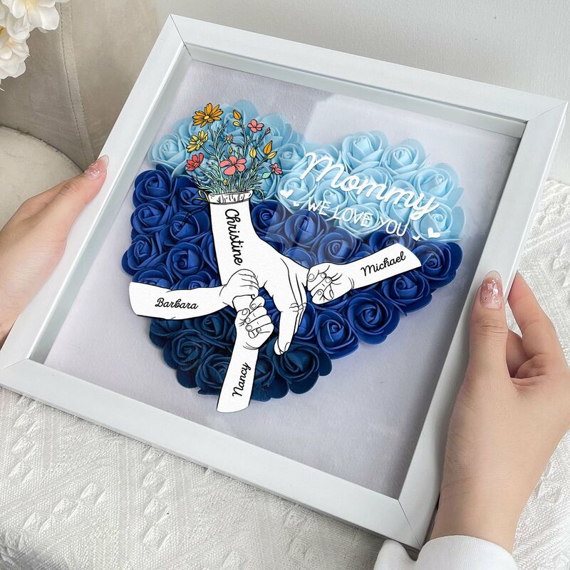 Personalized Flower Shadow Box with Light Custom Hand in Hand Special Mother's Day Gift
