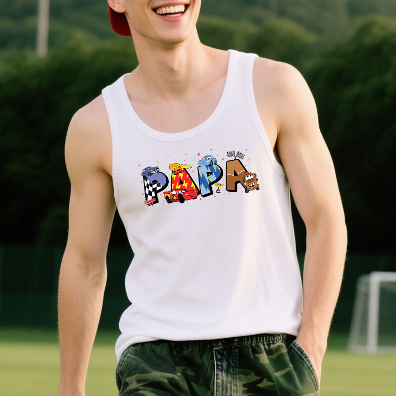 Personalized Tank Top Cars Papa and Mama Cartoon Style Design Creative Gift for Parents