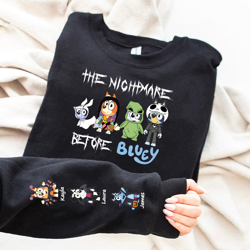 Personalized Sweatshirt The Nightmare Before Bluey Custom Cartoon Pattern Funny Halloween Gift for Family