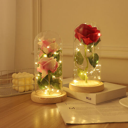 プリザーブドフラワー バラ 薔薇 ガラスドーム LEDライト付き プレゼント
