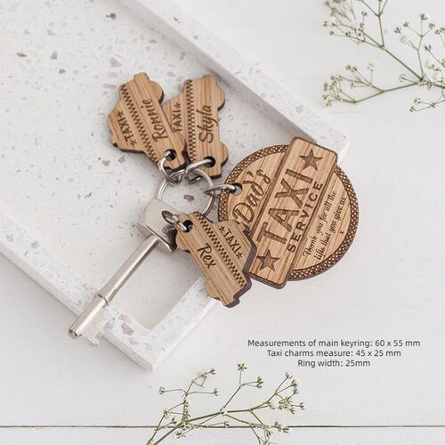 Personalised Name Wooden Keychain Small Gift for Father's Day "Taxi Service"
