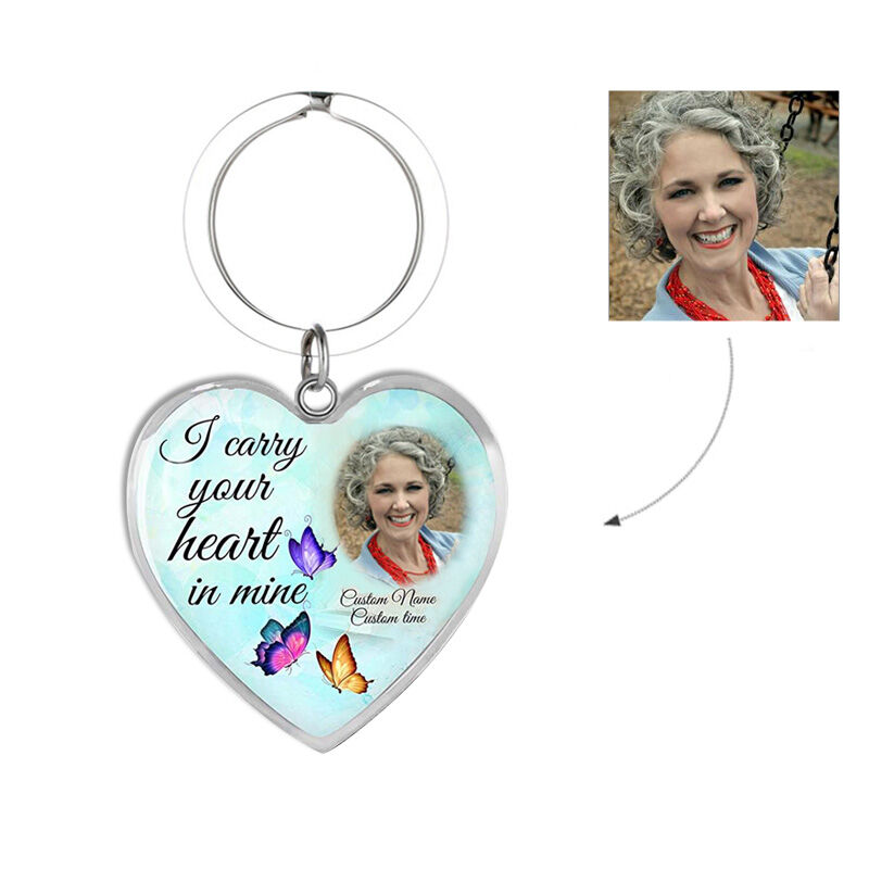 "I Carry Your Heart in Mine" Custom Photo Keychain