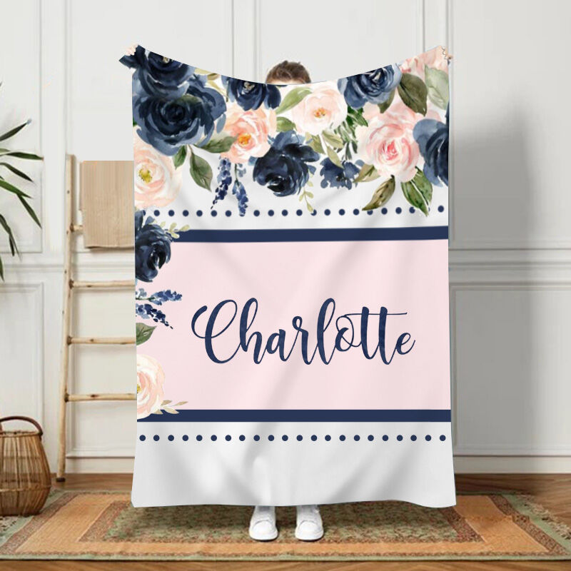 Personalized Name Blanket with Color Flowers Pattern Elegant Present