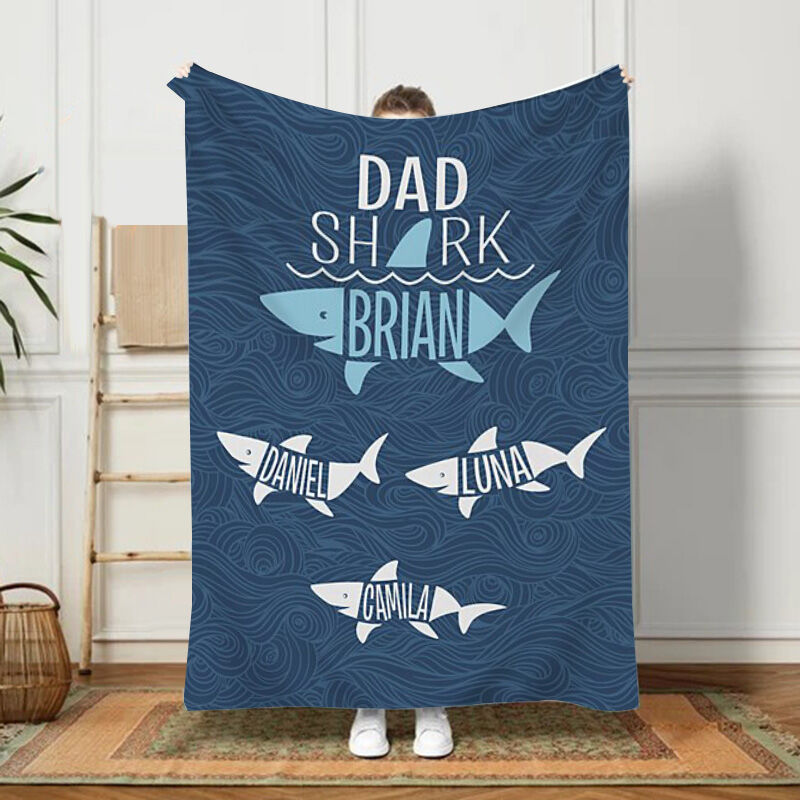 Personalized Name Blanket with Shark Pattern Cool Present for Dad