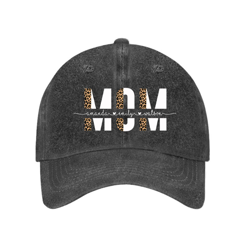 Personalized Hat with Leopard Print MOM Custom Name Design for Mother's Day