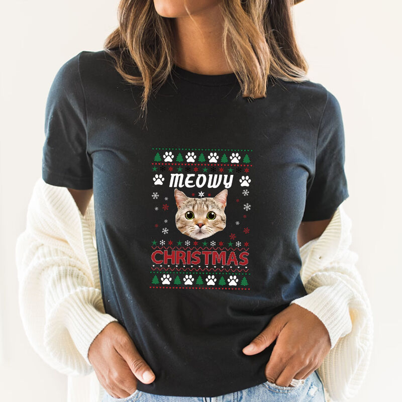 T-shirt personnalisé avec photo et nom de l'animal de compagnie Adorable cadeau de Noël pour l'amoureux des animaux