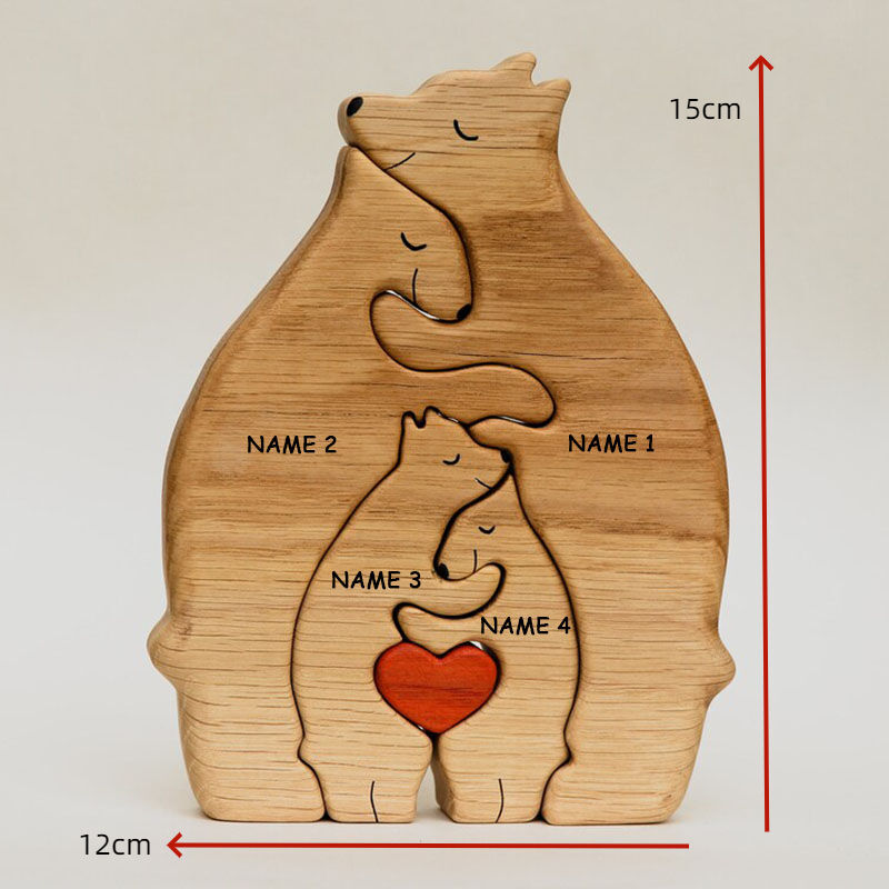 Personalized Custom Names Warm Bear Family Wooden Puzzle Funny Gift