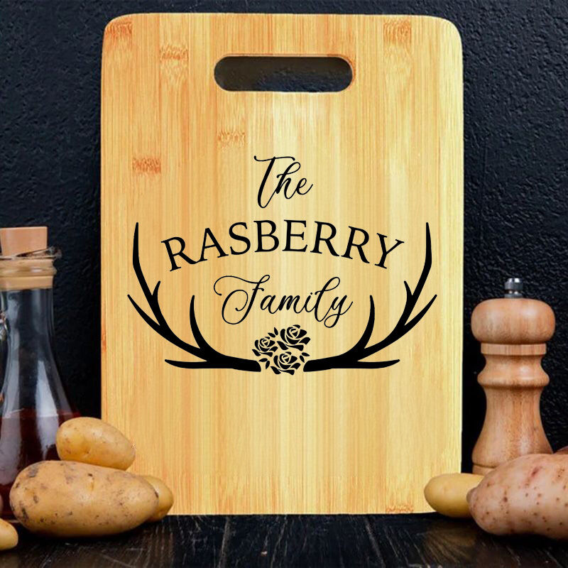 Personalized Family Name Square Charcuterie Board with Antlers Pattern Unique Christmas Gift