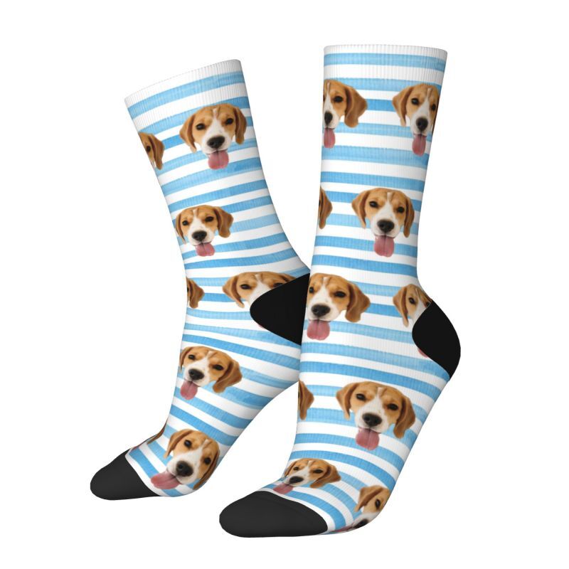 Calcetines personalizados de cara a rayas con fotos para amantes de las mascotas