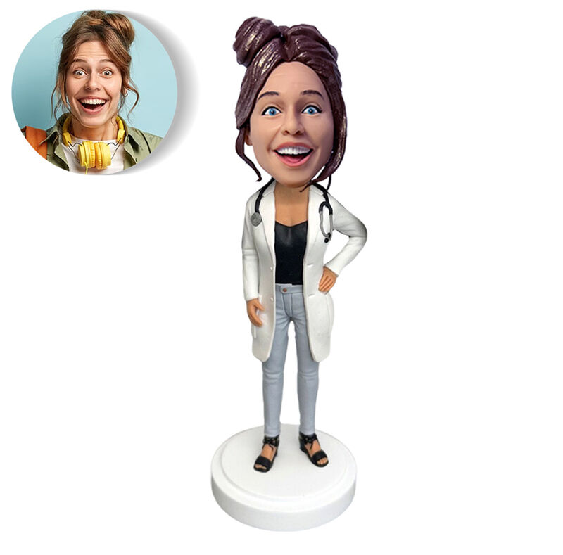 Custom Bobblehead Gift To Female Doctor With Stethoscope