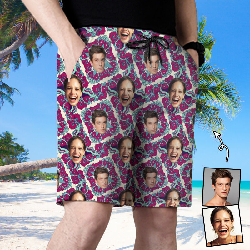 Personalized Picture Men's Beach Shorts Interesting Design Present for Family