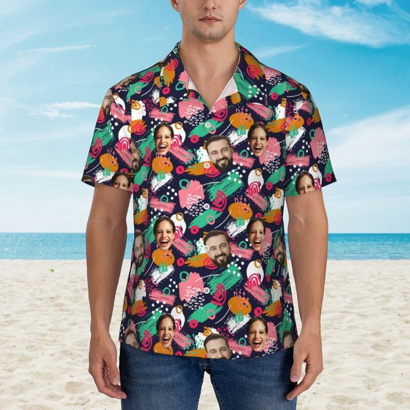 Personalisierte Hawaii-Hemden mit Doodles für Männer Tops für die Feiertage