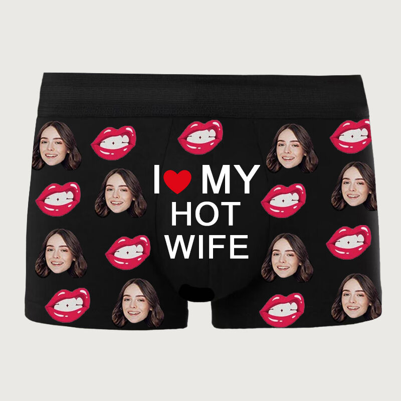 Personalized Picture Men's Underwear Boxer Briefs Funny Present for Him "I Love My Hot Wife"