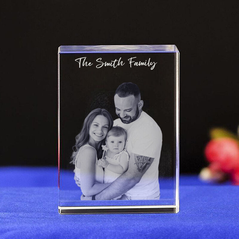 Aangepast 3D-kristal foto familieportret cadeau familie foto kristal ornamenten voor Kerstmis