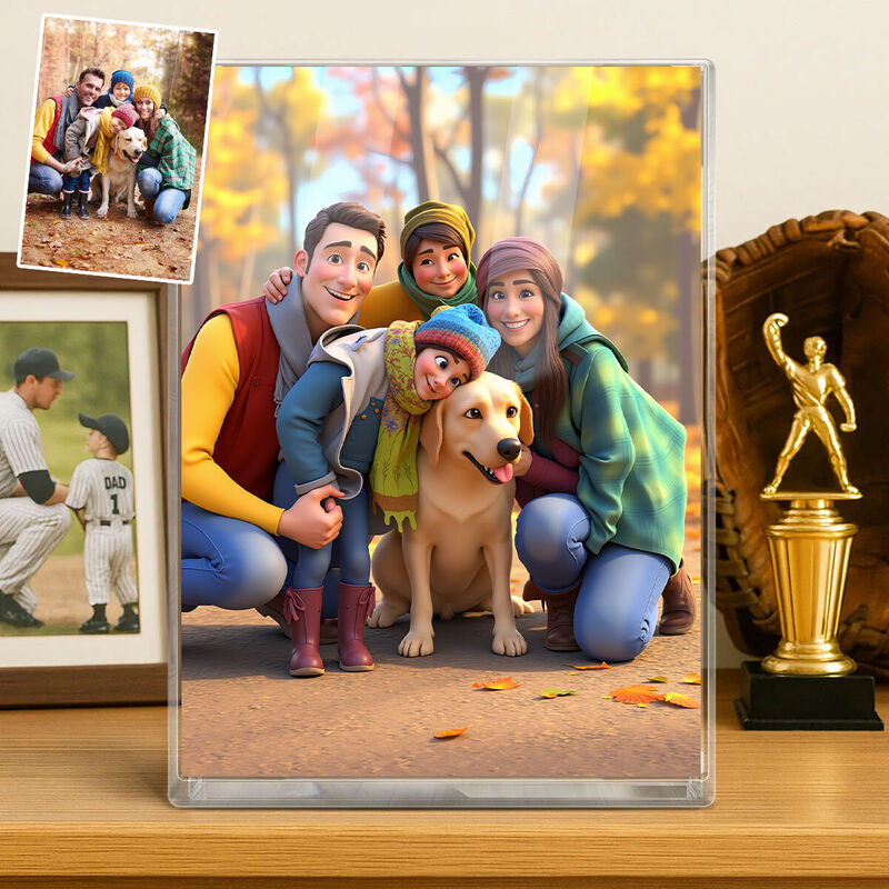 Gepersonaliseerde cartoon foto stijl acryl plaquette cadeau voor familie