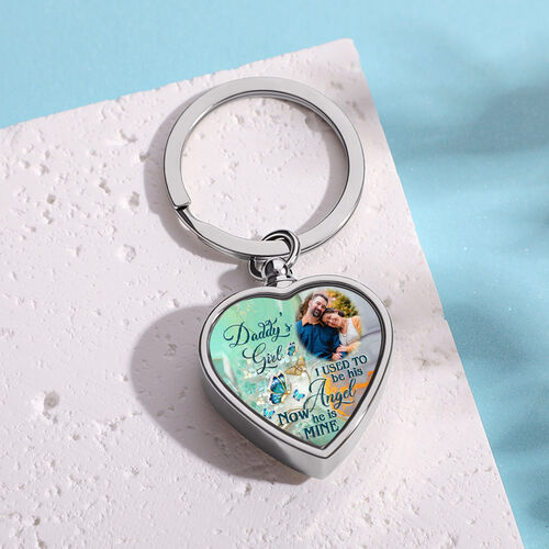 DADDY'S GIRL I USED TO BE HIS ANGEL Personalized Memorial Heart Picture Urn Keychain