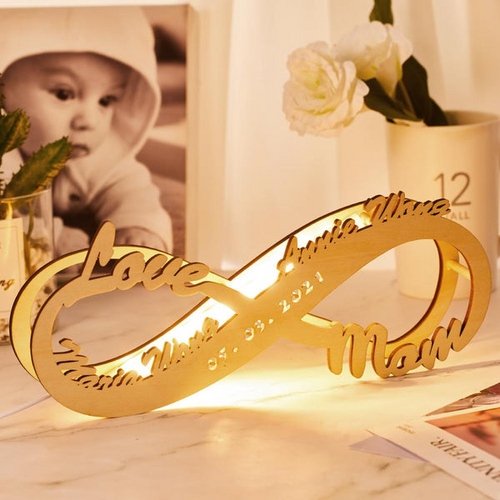 Benutzerdefinierte Lampe Light Up Letter Name Sign graviert hölzerne Nachtlicht personalisierten Namen Licht Unendlichkeit Liebe Geschenk für Mama