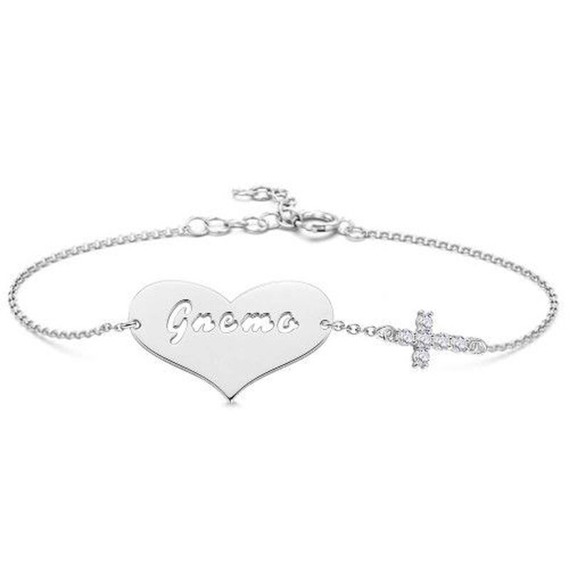 "Heart And Love" Engraved Bracelet Hollow Letter With Cross