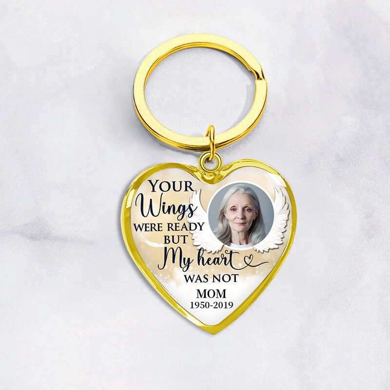 "Your Wings Were Ready But My Heart Was Not" Luxury Heart Custom Photo Keychain