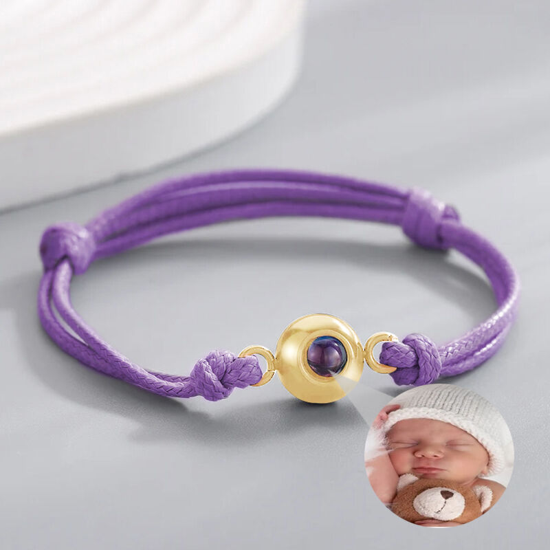 Custom Photo Bracelet with Purple Cord