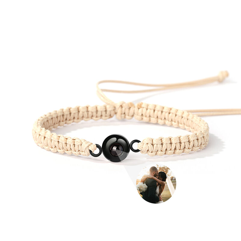 Bracelet Photo Projection personnalisé en corde de lin marron tressée Cadeau cool et sympa