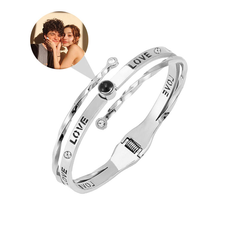 Personalized "LOVE" Free Adjustment Photo Projection Bracelet with Diamonds