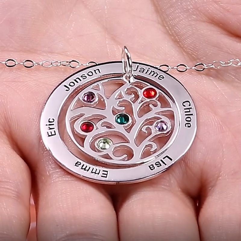 "Life Journey" Personalized Family Tree Necklace with Birthstone